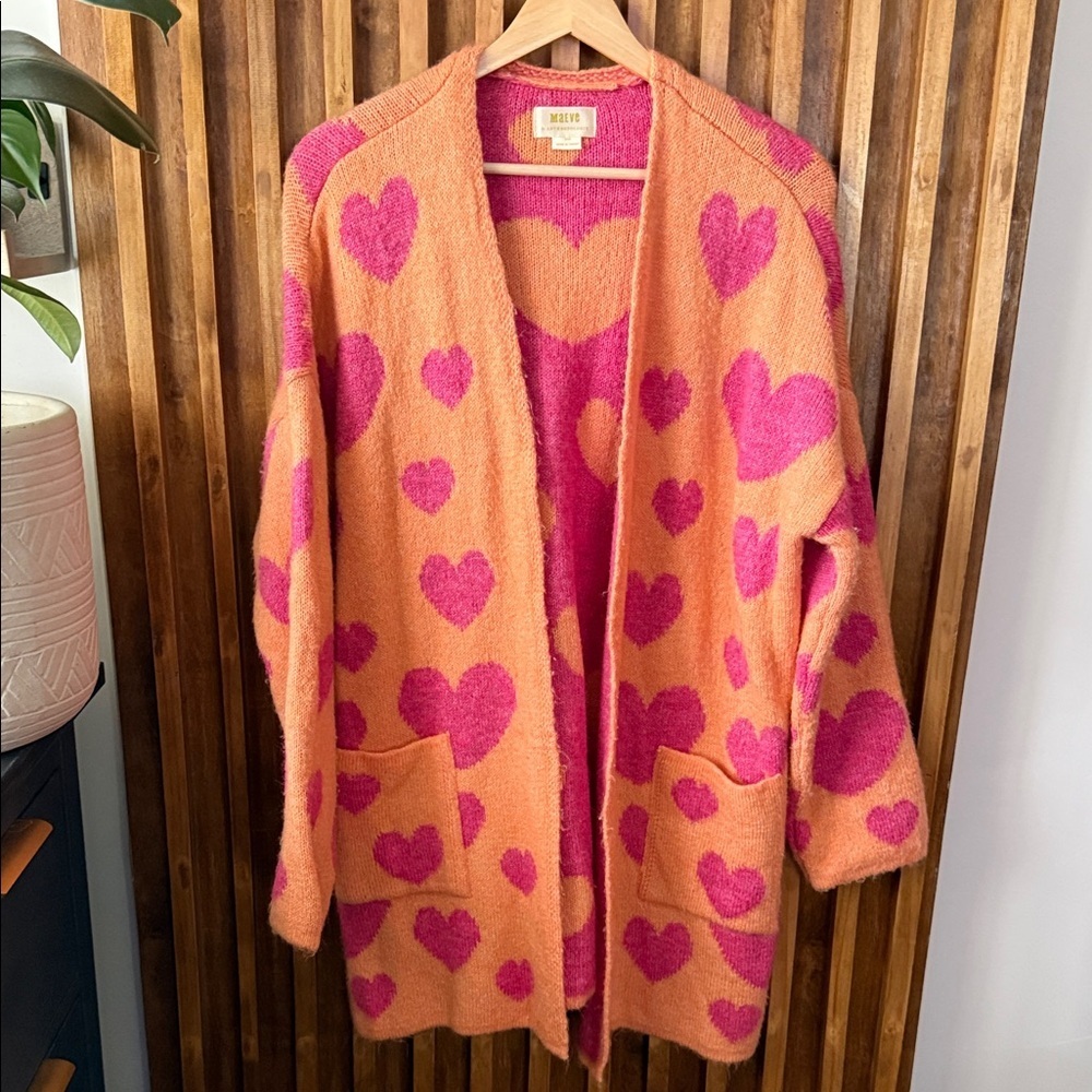 Anthropologie X Maeve Open Front Long Cozy Heart Oversized Cardigan. Size XS/S - Picture 2 of 10